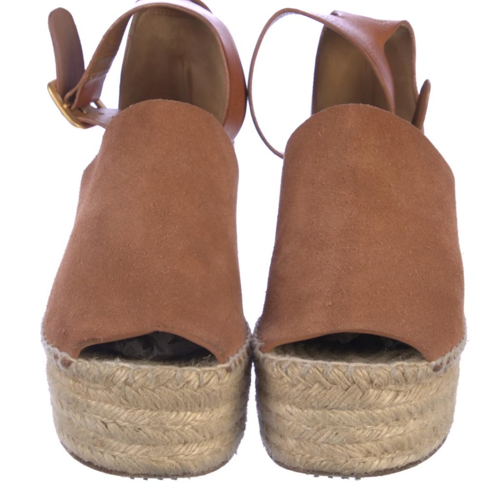 Chloe Warm Brown Suede and Leather Espadrille Wedges